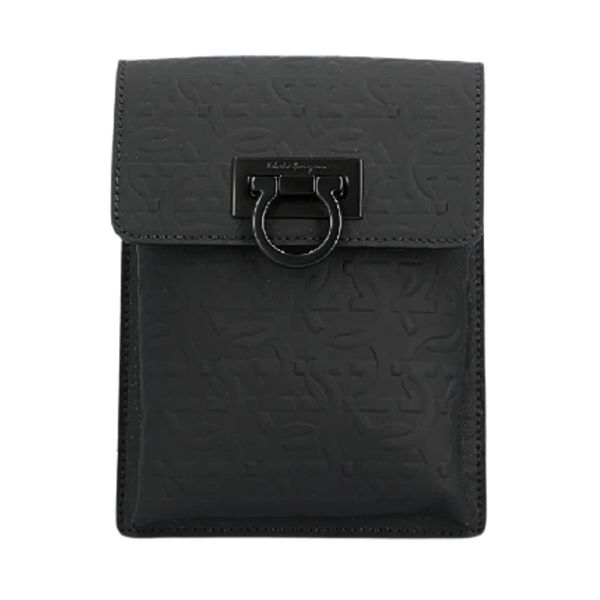 圖片 Salvatore Ferragamo Gancini 男款小牛皮手機包/斜背包  241149758340 NERO