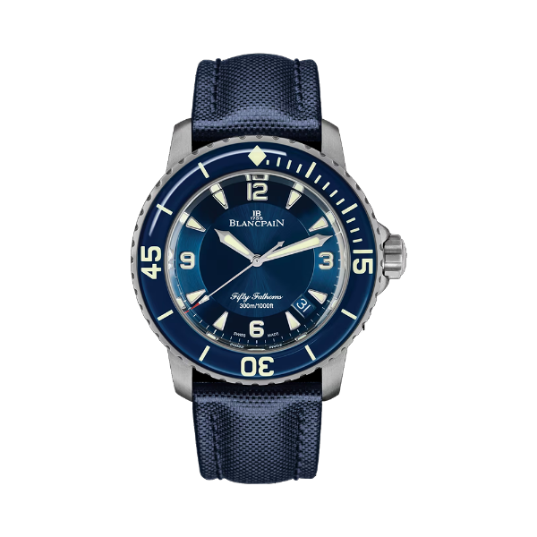 圖片 【BLANCPAIN】寶珀 五十噚系列 FIFTY FATHOMS 潛水錶 鈦金屬 藍面 帆布錶帶 45mm