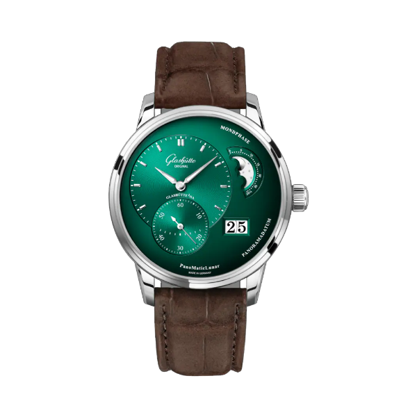 圖片 【GLASHUTTE】格拉蘇蒂 PanoMaticLunar 偏心月相 月光森林 綠面 精鋼 皮帶款 40mm