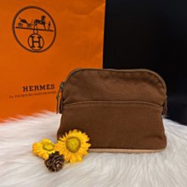 圖片 【哈極品】二手品《HERMES 棕色 bolide 布面小化妝包/手拿包》