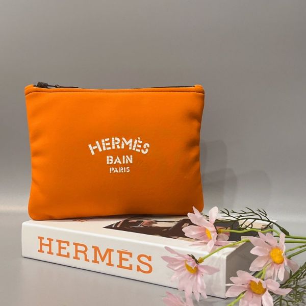 圖片 【哈極品】二手品《Hermes 愛馬仕 橘色帆布 LOGO手拿包/收納袋》