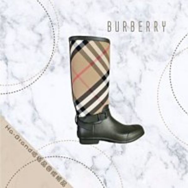 圖片 【哈極品】閒置品 《BURBERRY 經典格紋 軍綠色 橡膠雨鞋 雨靴/高筒鞋/高筒靴》