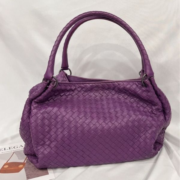 圖片 【哈極品】二手品《Bottega Veneta BV 紫色全皮經典編織 雙肩 購物包/托特包/肩背包 》