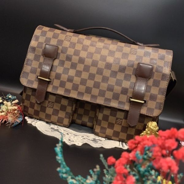 圖片 【哈極品】二手品 《Louis Vuitton LV 咖啡色棋盤格 雙口袋雙扣 郭富城 手提包/斜背包》