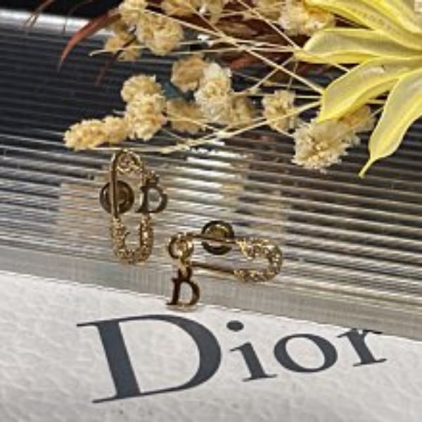 圖片 【哈極品】閒置品《Christian Dior 金色拼水鑽迴紋針造型耳針/耳環/飾品》