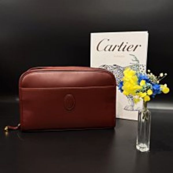 圖片 【哈極品】美品《Cartier 卡地亞 酒紅色 全皮 中古款VINTAGE手拿包/化粧包》