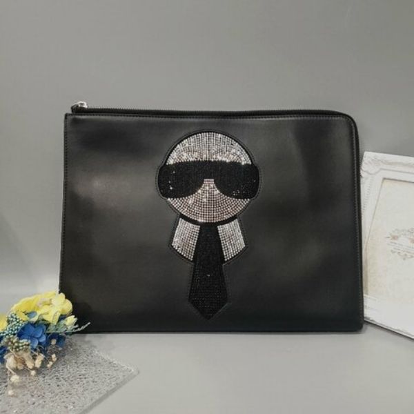 圖片 【哈極品】二手品《FENDI 芬迪 黑色全皮 貼鑽 老佛爺 手拿包》