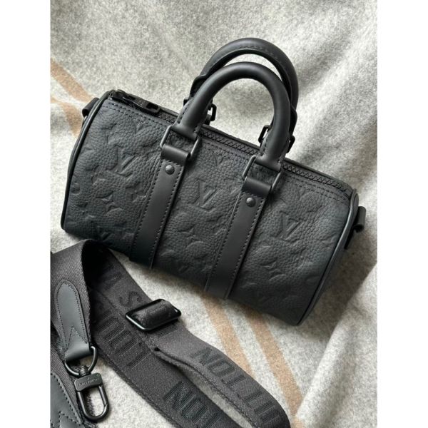 圖片 LV Keepall Bandoulière 25黑色壓紋款 手提 側背包