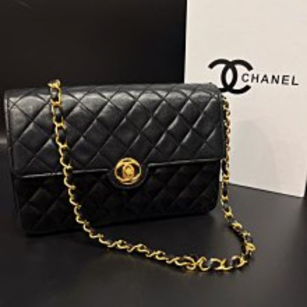 圖片 【哈極品】二手品《CHANEL 香奈兒 黑金 vintage 羊皮 圓釦鏈包/斜背包/肩背包》