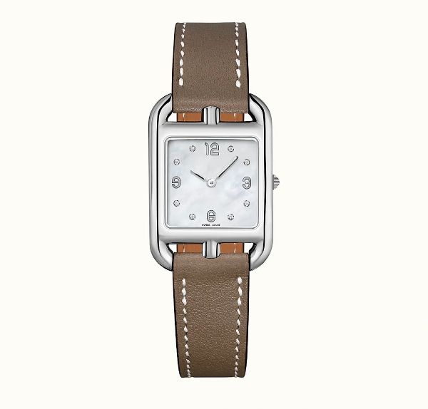 圖片 Hermès 愛馬仕 CapeCod 女仕腕錶 大象灰Swift小牛皮錶帶 貝母鑽盤 石英手錶 鋼框29mm