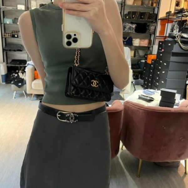 圖片 Chanel 22b 黑金編織水鑽腰帶