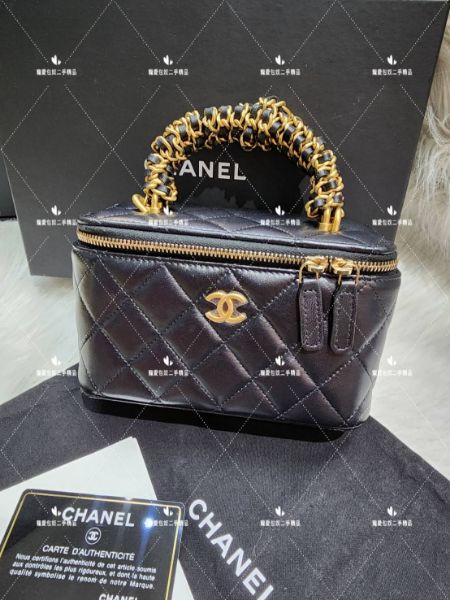 圖片 CHANEL 黑色羊皮 金鍊 手把長盒子 