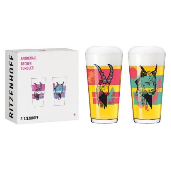 圖片 德國 RITZENHOFF+ FARBKNALL 時尚圖騰啤酒/萬用對杯-山貓與羚羊 (1組2入)《WUZ屋子》Z-90-3491003