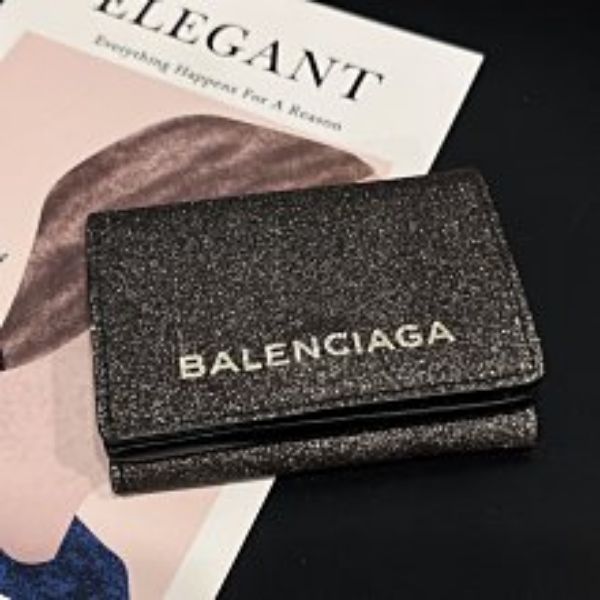 圖片 【哈極品】二手品《 BALENCIAGA 巴黎世家 黑灰色 亮片 雙面三折零錢短夾/皮夾 》