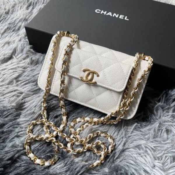 圖片 Chanel 22a 白金荔枝口袋mini woc