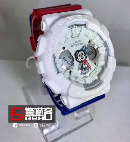 圖片 G-SHOCK 重機儀表雙顯運動錶 - 白紅藍配色 GA-120TRM-7