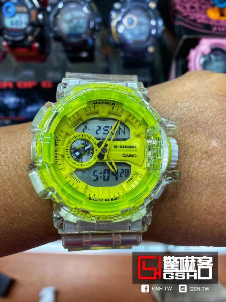 圖片 G-SHOCK 復古風指針數位雙顯錶 - 透明*螢光綠 GA-400SK-1A9