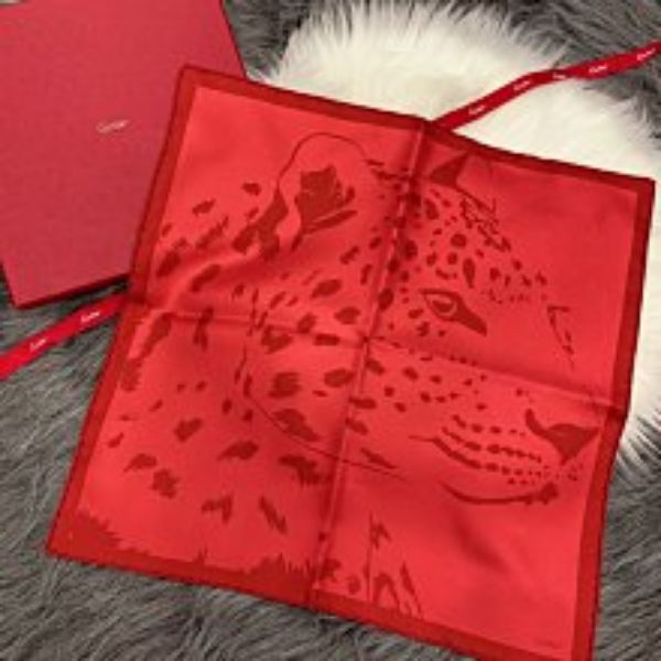 圖片 【哈極品】美品《Cartier 卡地亞 紅色豹頭42x42方巾/絲巾/配件》