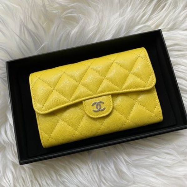 圖片 Chanel 檸檬黃經典荔枝三折中夾