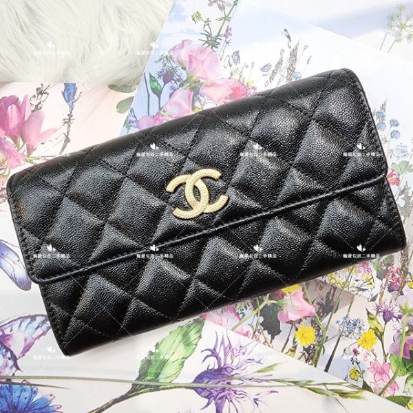 圖片 CHANEL 黑荔枝牛皮 限量金釦長夾