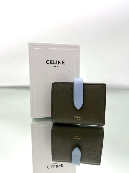 圖片 Celine 10H263 雙色珠地小牛皮小型Strap 短夾/錢包  軍綠色 / 藍色 