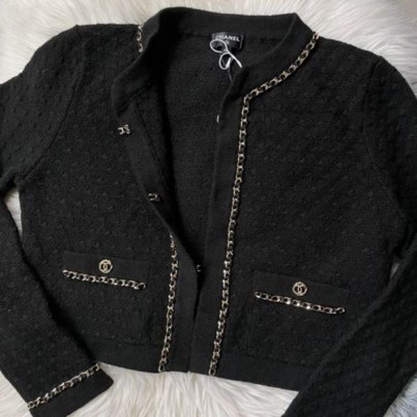 圖片 Chanel 23b 黑金編織針織短外套-36碼