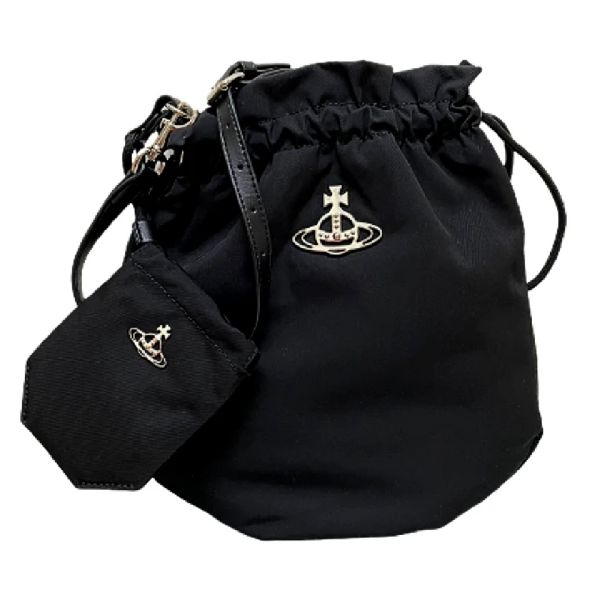 圖片 Vivienne Westwood 品牌LOGO 尼龍抽繩單肩包/手提包 黑色 52040058UW001Y LAN401