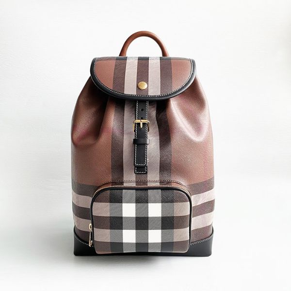 圖片 美國百分百【全新真品】Burberry 皮包 後背包 80585981 雙肩包 束口包 皮革 經典格紋 咖啡色 CG95