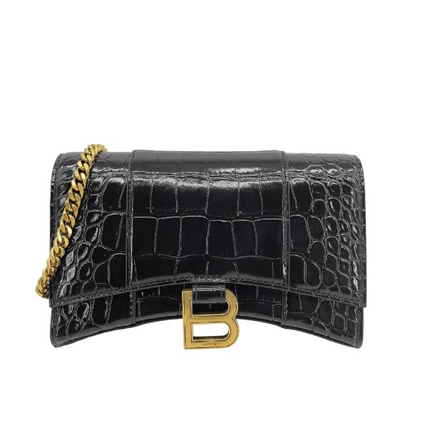 圖片 Balenciaga 鱷魚壓紋牛皮金鍊斜背包(656050-黑)