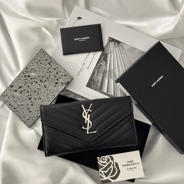 圖片 SAINT LAURENT 經典魚子醬黑銀牛皮信封長夾