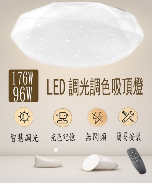圖片 96w  LED鑽石星㸃智慧調光调色吸頂燈 -複製