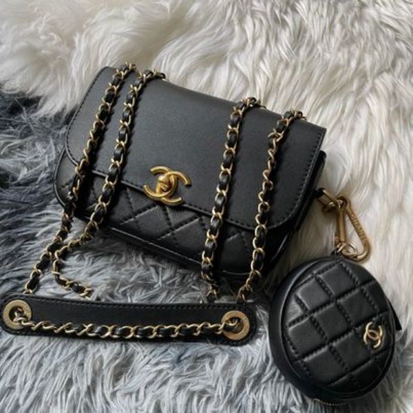 圖片 Chanel 黑金小牛皮子母口蓋包