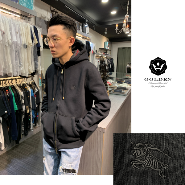 圖片 【𝐆𝐎𝐋𝐃𝐄𝐍 中壢店】BURBERRY 左胸戰馬刺繡格紋連帽外套
