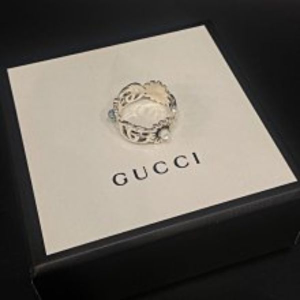 圖片 【哈極品】二手品《GUCCI 古馳 925純銀花朵水鑽戒指/飾品 #15》