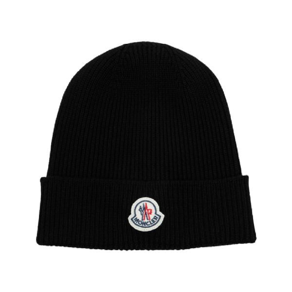 圖片 MONCLER 品牌LOGO 羅紋針織羊毛毛帽 黑色 J20913B70500A9342 999 / 3B70500A9342 999