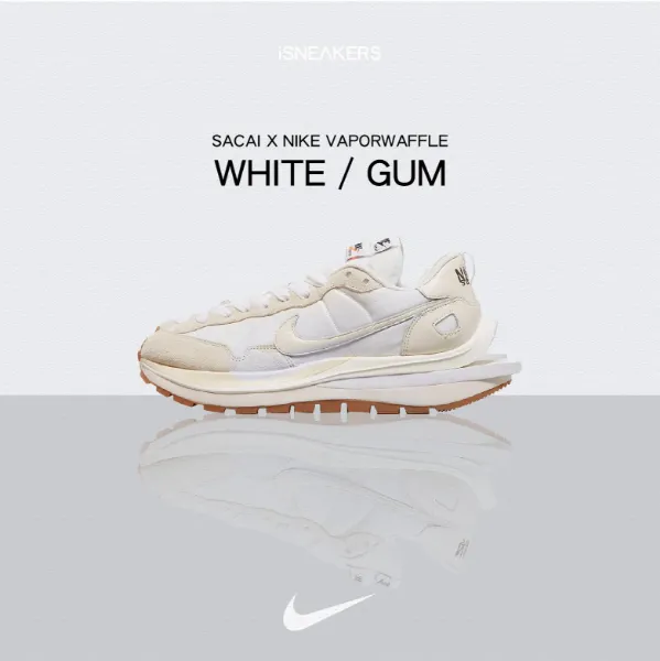 iSNEAKERS 預購 Sacai x Nike VAPORWAFFLE 焦糖底解構雙勾時尚跑鞋 奶油白 白色 DD1875-100