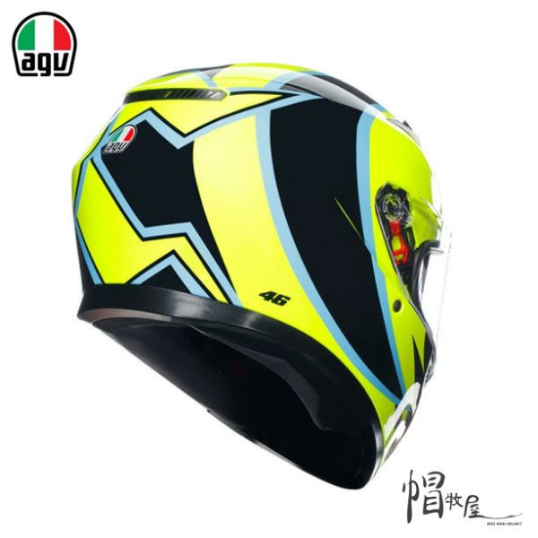 圖片 【帽牧屋】義大利 AGV K3 Rossi WT Phillip Island 2005 安全帽 全新改款  限量 雙D扣 藍牙耳機預留孔  黃黑  全罩