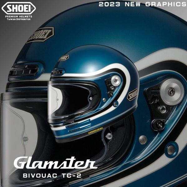 圖片 【帽牧屋 】日本 SHOEI Glamster  BIVOUAC  TC-2  藍白  彩繪  安全帽   限量  頂級  雙D扣  全罩  樂高帽  復古帽 
