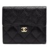 圖片 Chanel 香奈兒  CF系列經典雙C LOGO菱格紋荔枝小牛皮三折鏈暗釦翻蓋短夾 黑色/金釦