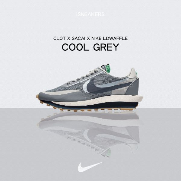 iSNEAKERS 調貨 CLOT x Sacai x Nike LDWaffle "Cool Grey" 灰藍 DH3114-001