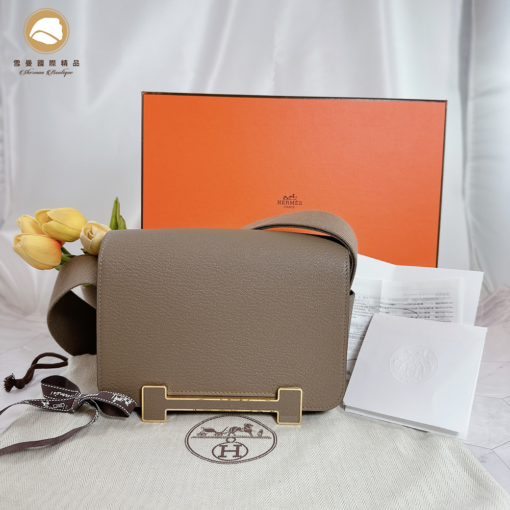 雪曼國際精品】Hermes 愛馬仕Geta Bag 大象灰金釦木屐包，2023 B刻，全