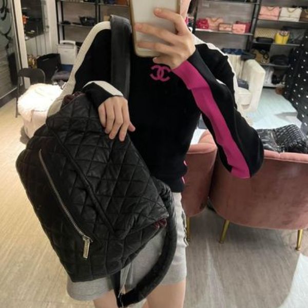 圖片 Chanel 黑銀全皮羽絨後背包