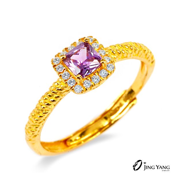 圖片 黃金女戒指-方糖白鑽戒 紫款