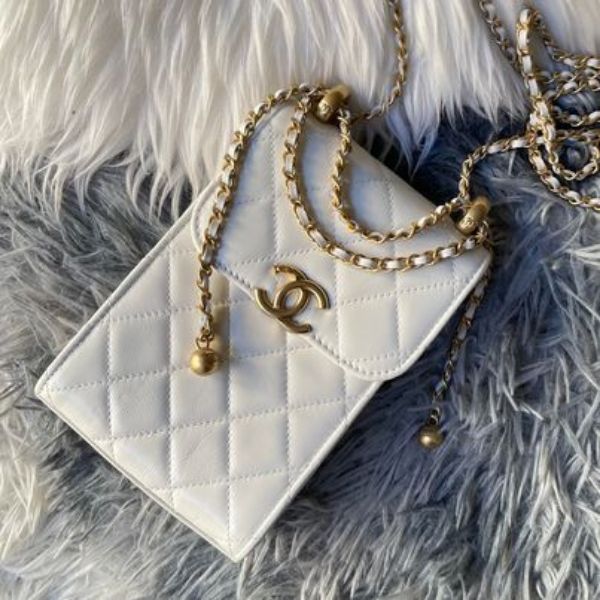 圖片 Chanel 21A白金油蠟牛皮雙金球手機包