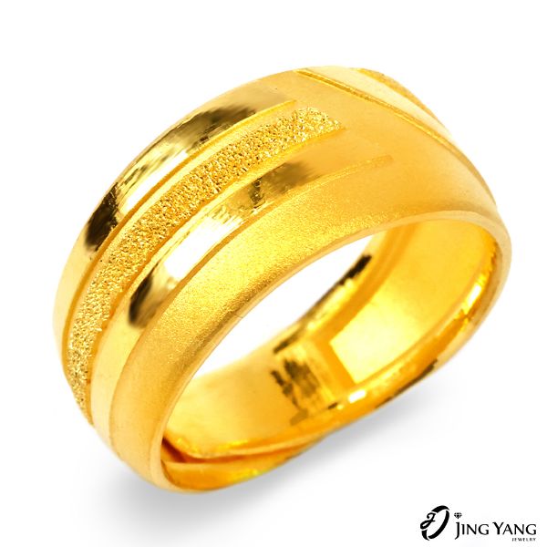 圖片 黃金男戒指-光面鑽沙條紋款