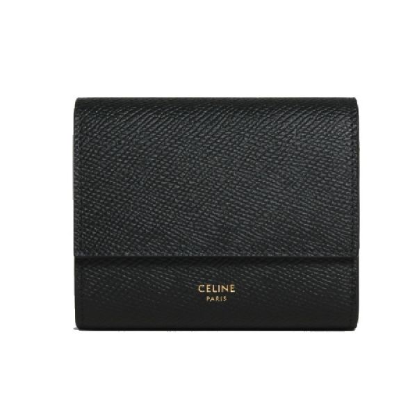 圖片 CELINE 經典燙金LOGO小牛皮 釦式零錢袋三折短夾 黑色 10B573BEL.38NO