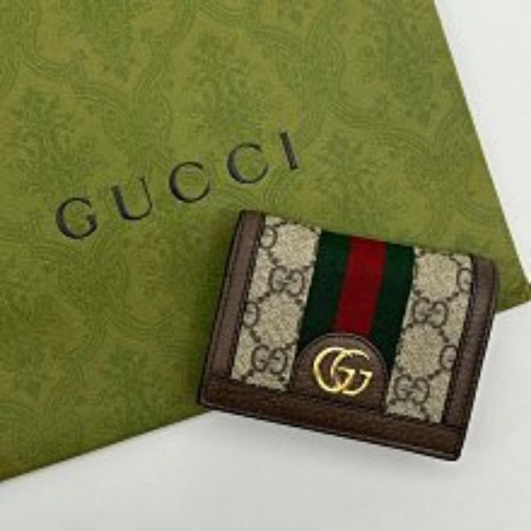 哈極品】美品《 GUCCI 古馳字紋拚咖皮紅綠條二折零錢包/短夾/皮夾