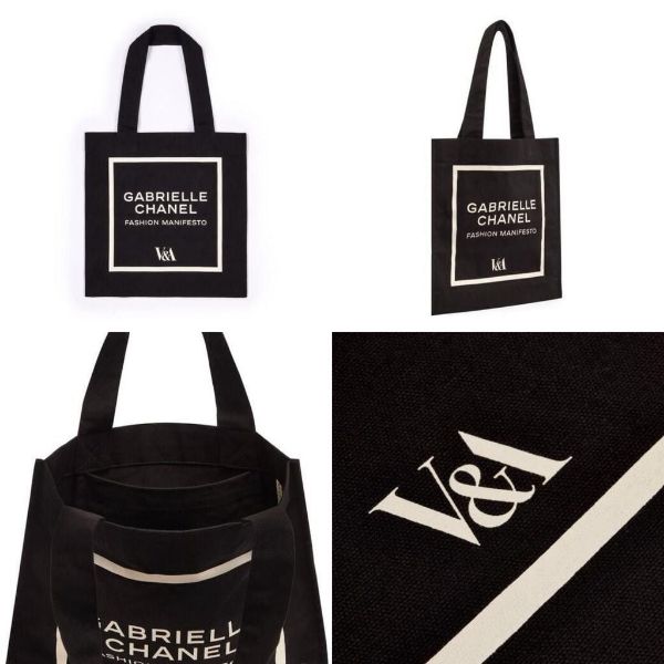 圖片 Chanel香奈兒 Gabrielle x V&A英國博物館 限量聯名帆布包購物袋 黑色