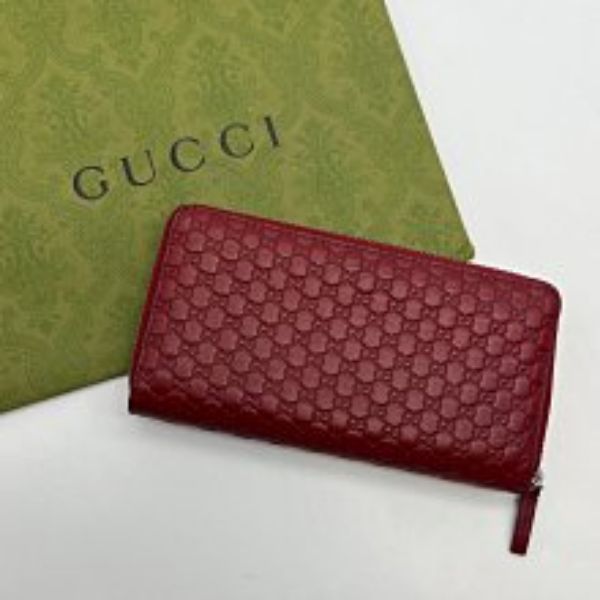 【哈極品】美品《GUCCI 古馳 紅色全皮壓紋 ㄇ型拉鍊長夾/皮夾》