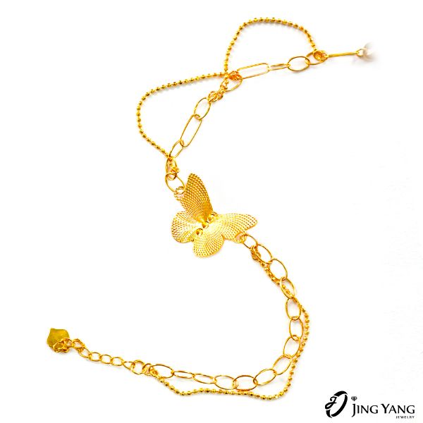 圖片 黃金手鍊-5G刻紋蝴蝶